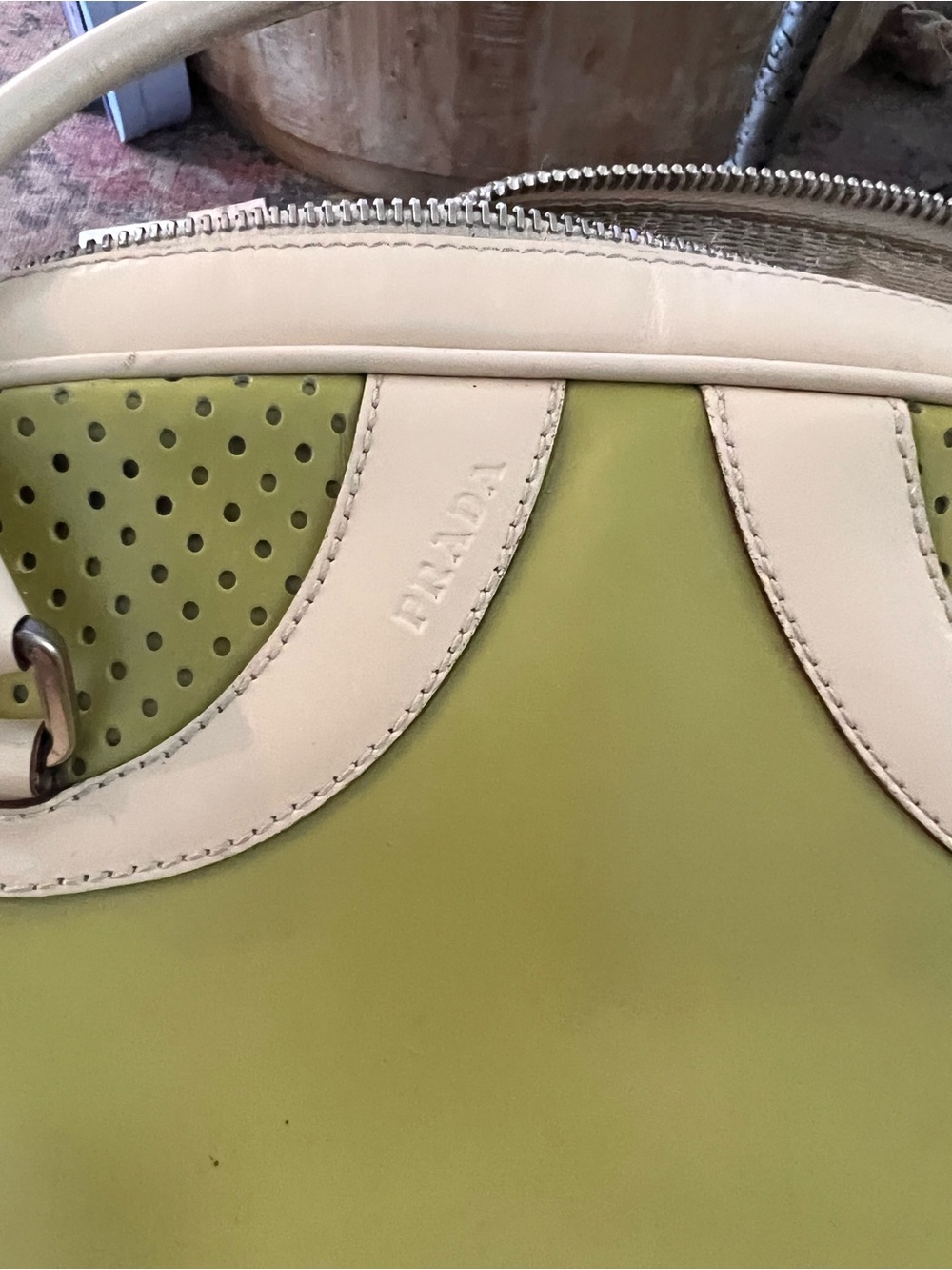 Title: 🌟 Vintage Y2K Prada Vitello Drive Perforated Bowling Bag - Authentic 🌟 - Picture 9 of 10